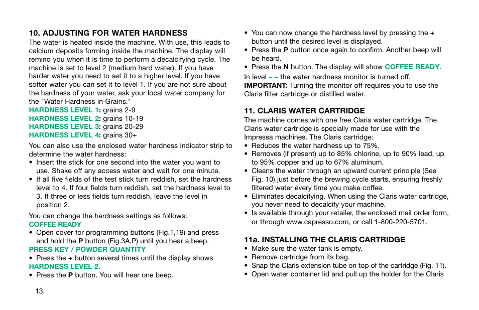 Capresso Impressa S7 User Manual | Page 13 / 29