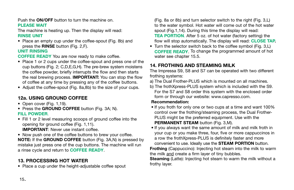 Capresso Impressa S7 User Manual | Page 15 / 29
