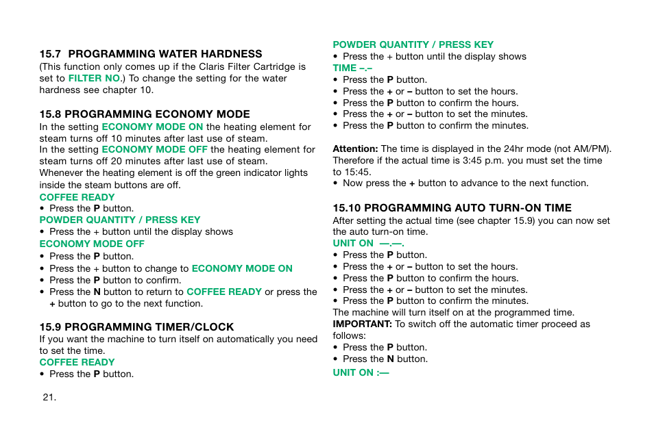 Capresso Impressa S7 User Manual | Page 21 / 29