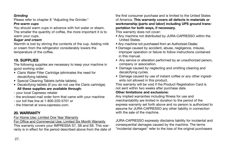 Capresso Impressa S7 User Manual | Page 27 / 29