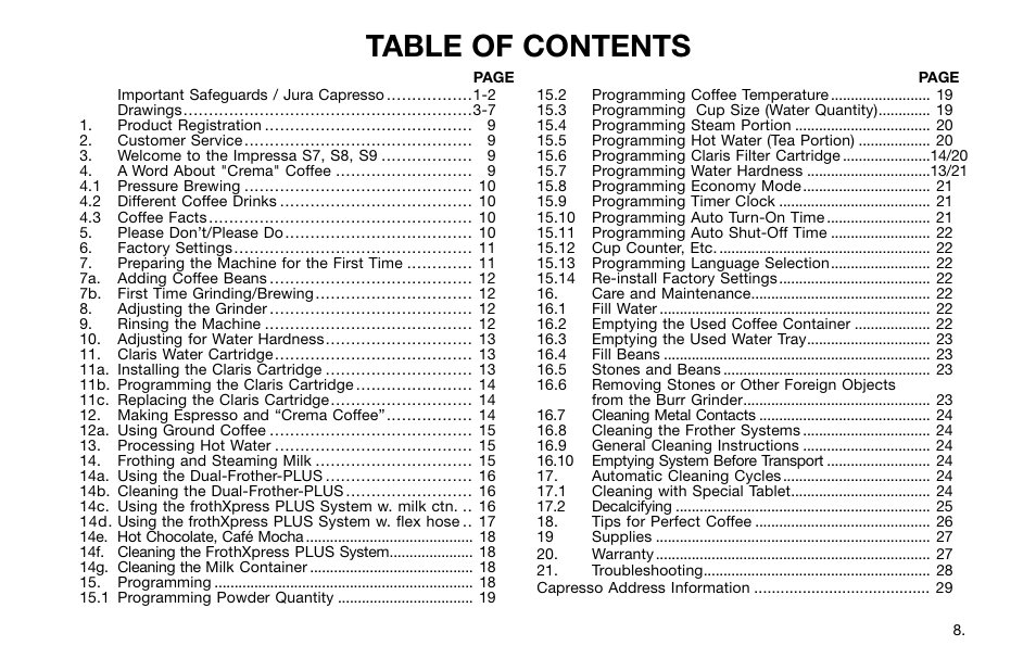 Capresso Impressa S7 User Manual | Page 8 / 29