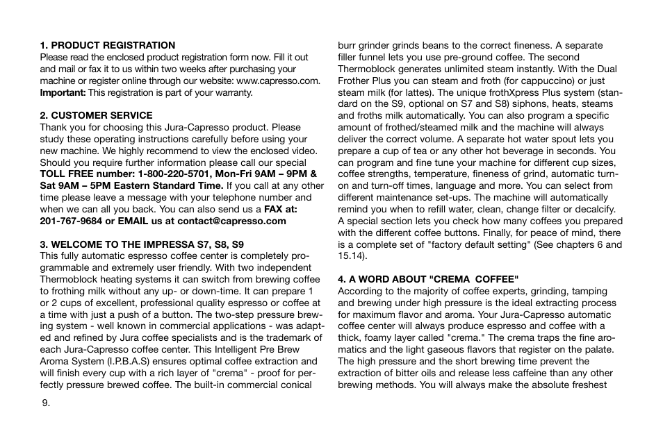 Capresso Impressa S7 User Manual | Page 9 / 29