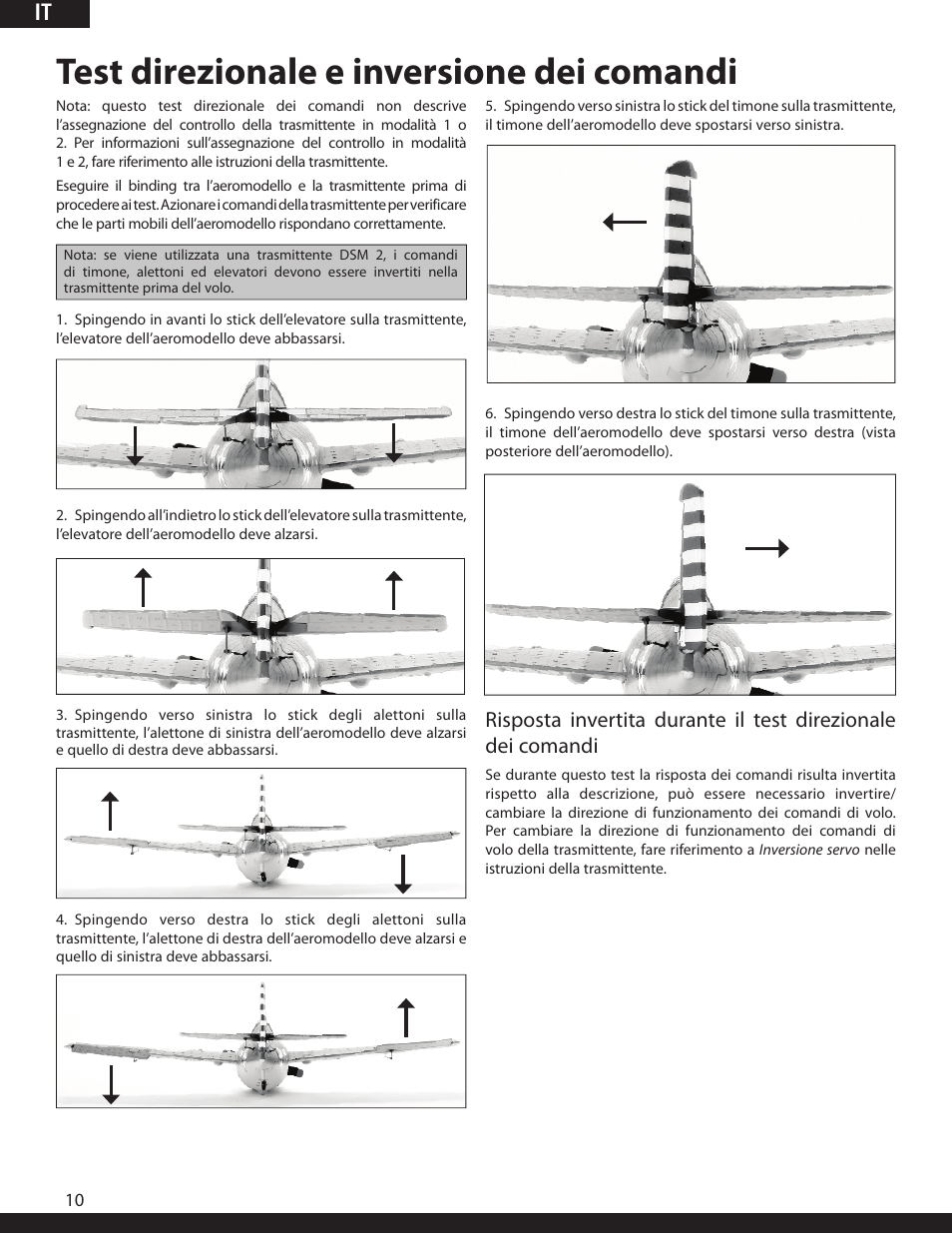 Test direzionale e inversione dei comandi | ParkZone PKZ1980 User Manual | Page 61 / 72