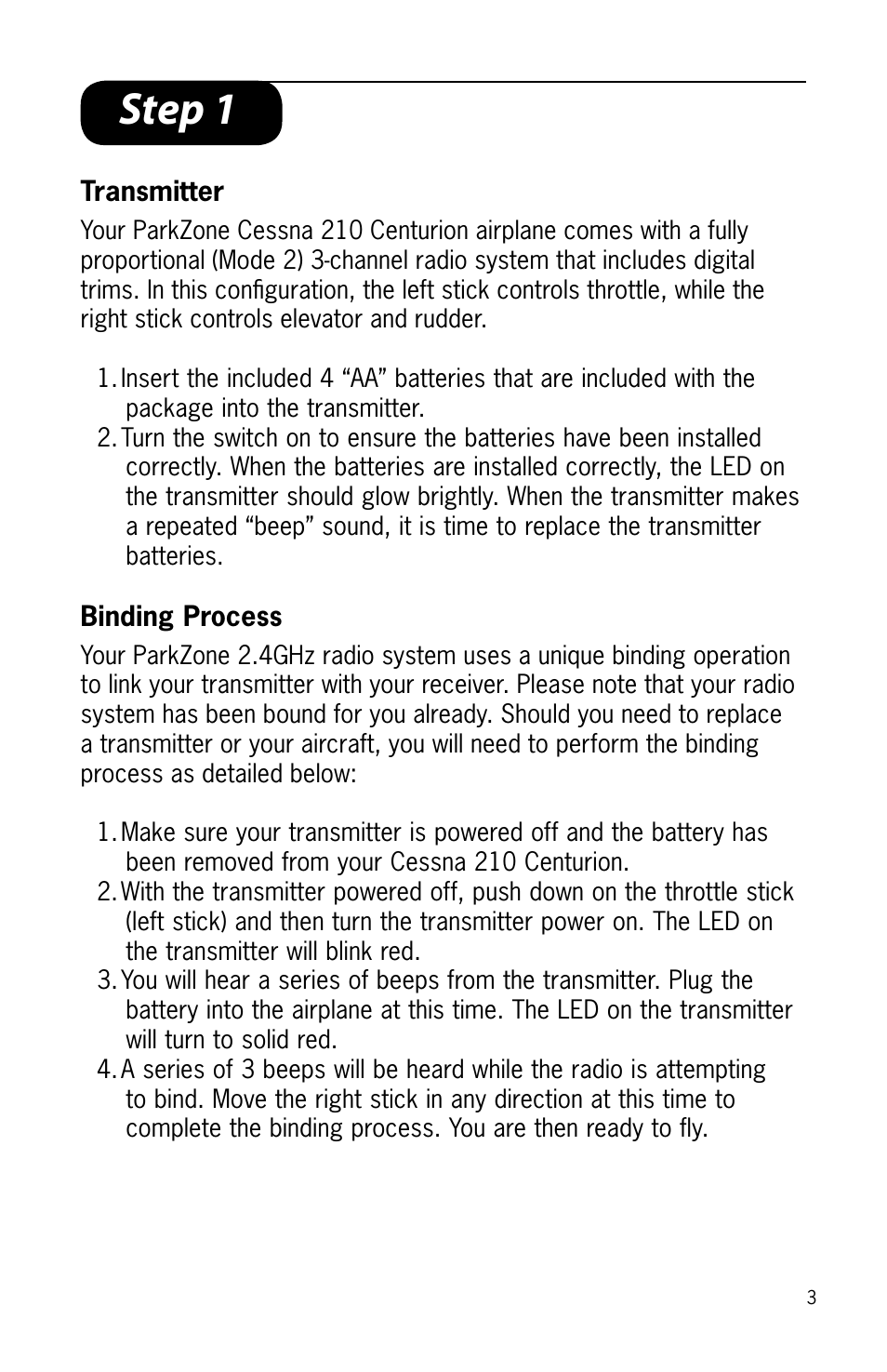 Step 1 | ParkZone PKZ3000 User Manual | Page 3 / 20