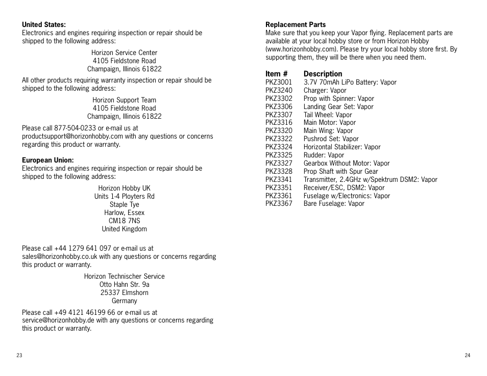 ParkZone PKZ3300 User Manual | Page 12 / 12