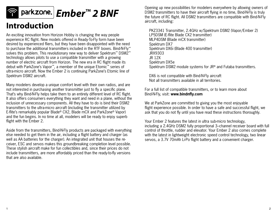 Ember, 2 bnf, Introduction | ParkZone PKZ3480 User Manual | Page 2 / 12