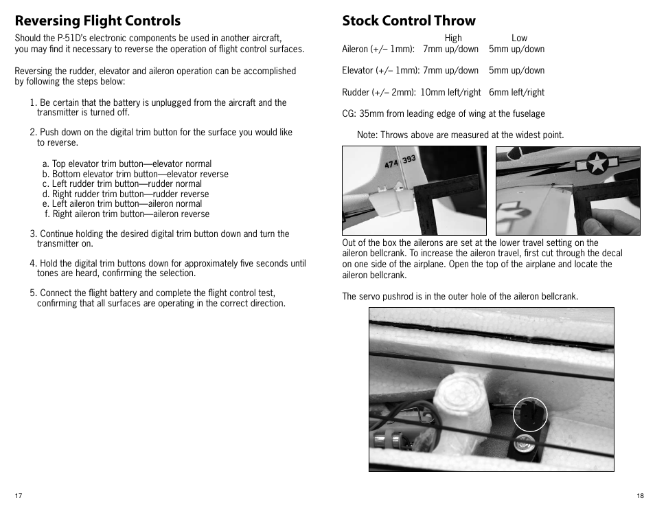 Reversing flight controls, Stock control throw | ParkZone PKZ3600 User Manual | Page 10 / 16