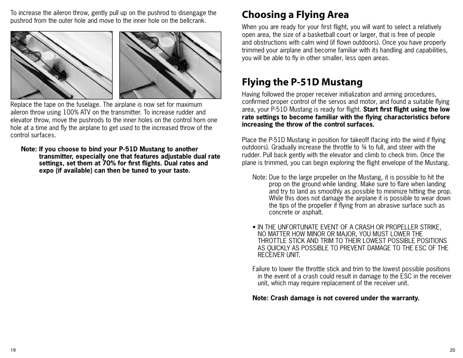 Choosing a flying area, Flying the p-51d mustang | ParkZone PKZ3600 User Manual | Page 11 / 16
