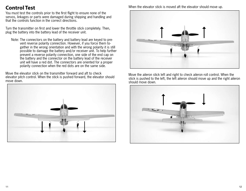 Control test | ParkZone PKZ3600 User Manual | Page 7 / 16