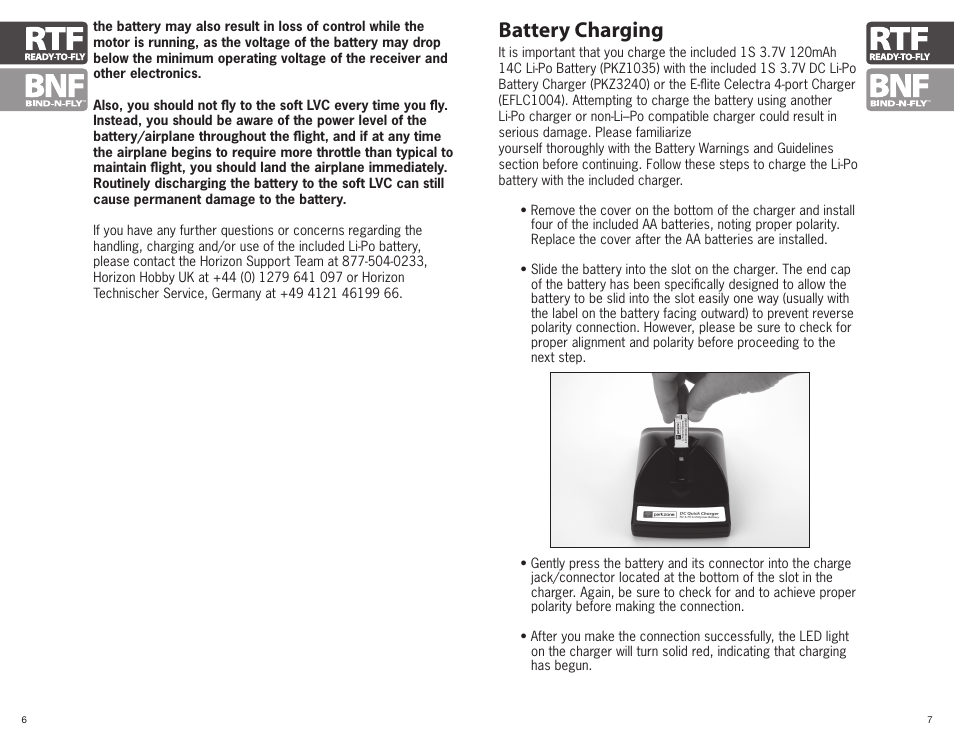 Battery charging | ParkZone PKZ3980 User Manual | Page 4 / 20