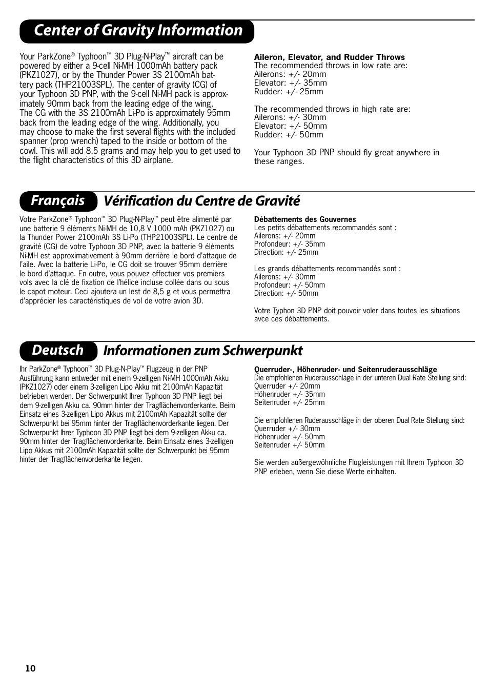 Center of gravity information | ParkZone PKZ4175 User Manual | Page 10 / 32