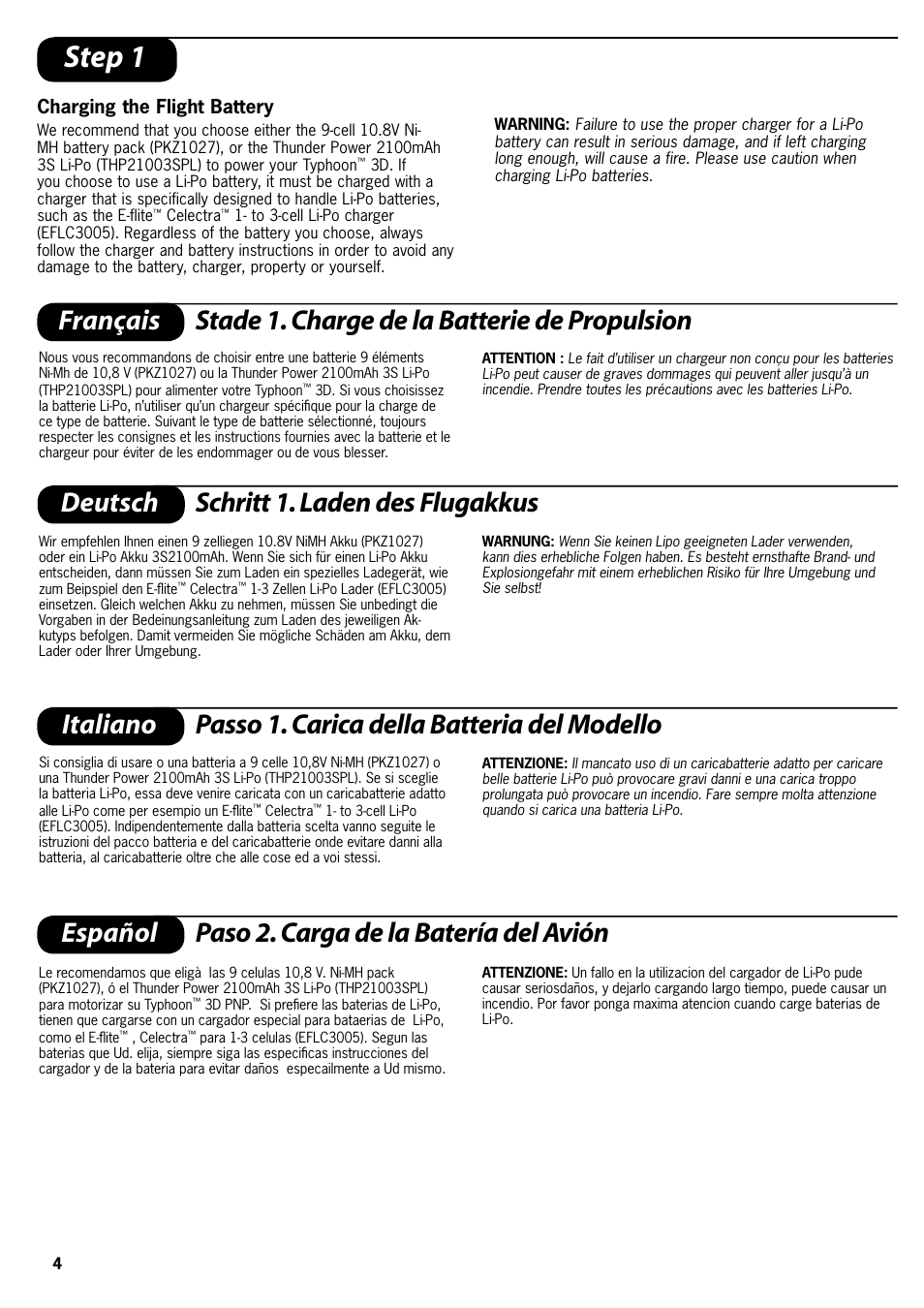 Step 1, Charging the flight battery | ParkZone PKZ4175 User Manual | Page 4 / 32