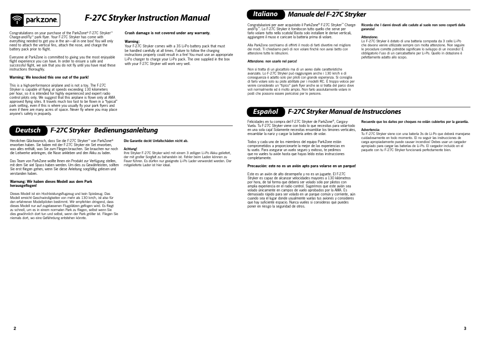 F-27c stryker instruction manual | ParkZone PKZ4200 User Manual | Page 2 / 17