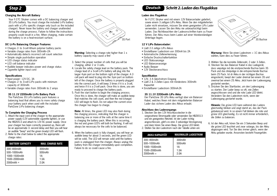 Step 2, Deutsch schritt 2. laden des flugakkus | ParkZone PKZ4200 User Manual | Page 4 / 17