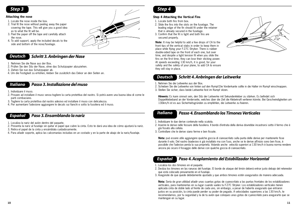 Step 4, Step 3, Deutsch schritt 4. anbringen der leitwerke | ParkZone PKZ4200 User Manual | Page 6 / 17