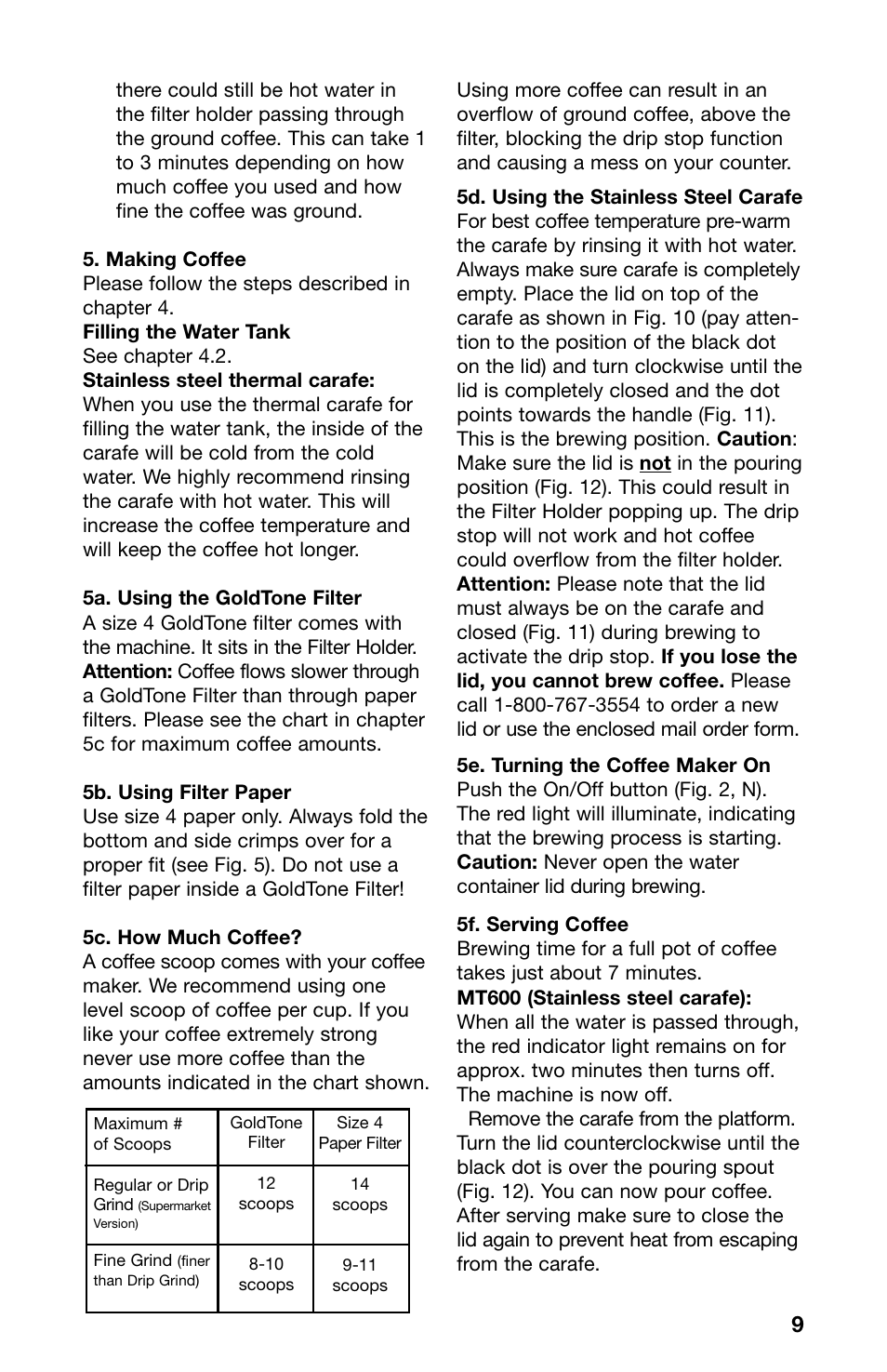 Capresso MG600 User Manual | Page 9 / 15