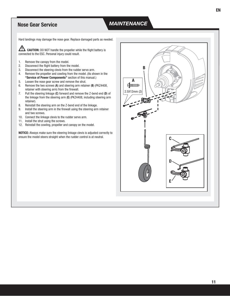 Nose gear service, Maintenance | ParkZone PKZ4475 User Manual | Page 11 / 64