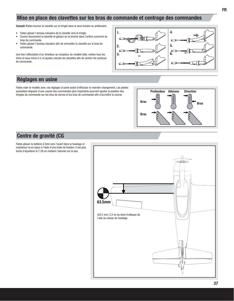 Réglages en usine, Centre de gravité (cg | ParkZone PKZ4475 User Manual | Page 37 / 64