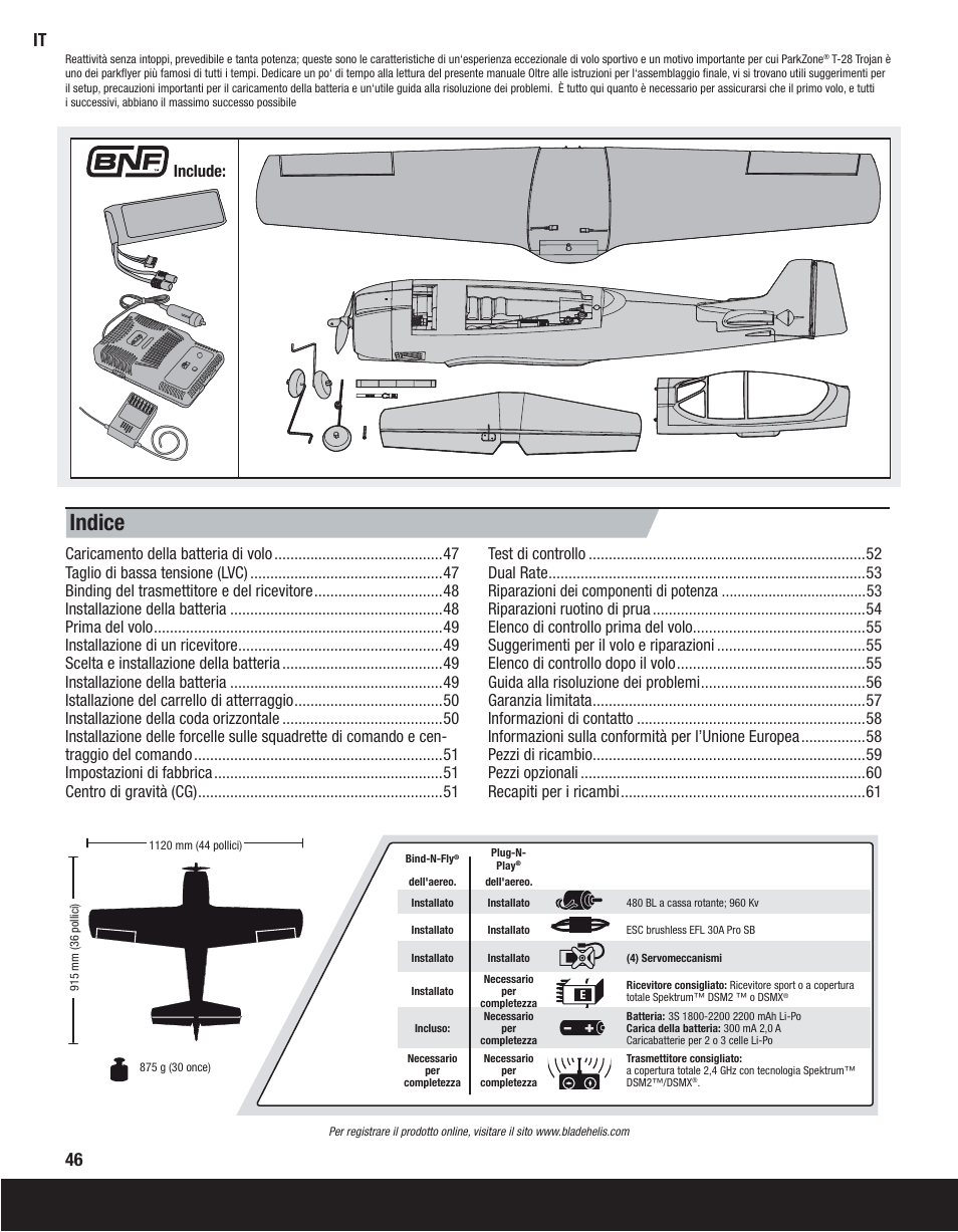 Indice, 46 it, Include | ParkZone PKZ4475 User Manual | Page 46 / 64