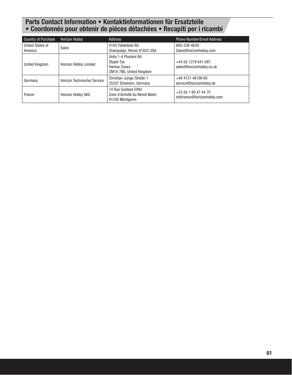 ParkZone PKZ4475 User Manual | Page 61 / 64