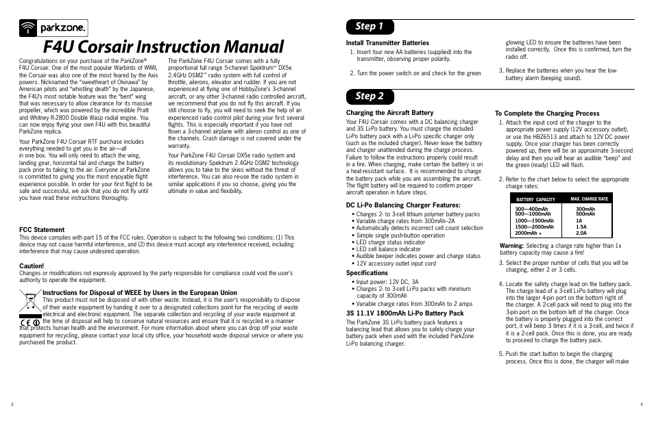 F4u corsair instruction manual, Step 1, Step 2 | ParkZone PKZ4600 User Manual | Page 2 / 10