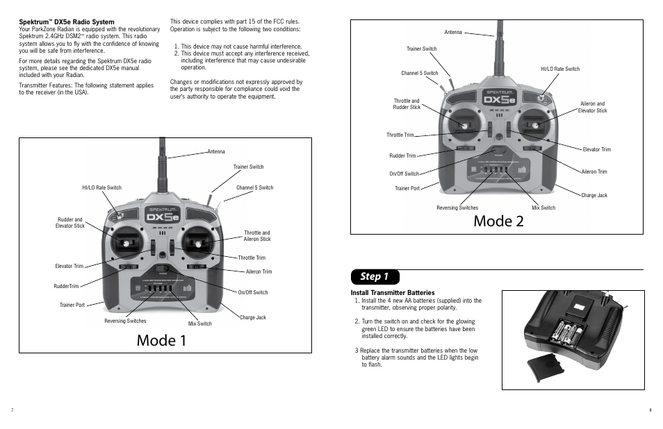 Mode 2, Mode 1, Step 1 | ParkZone PKZ4700 User Manual | Page 4 / 10