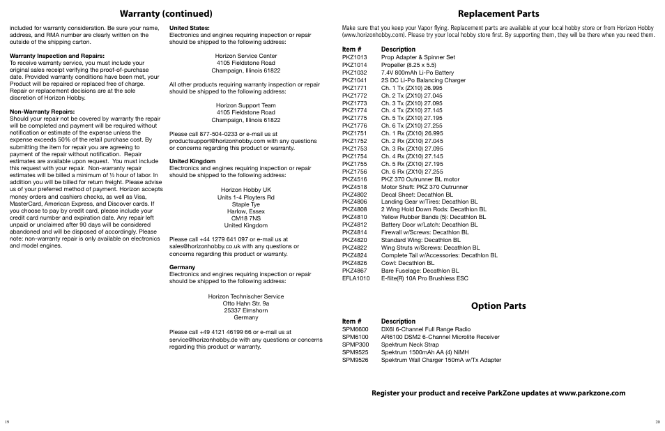 ParkZone PKZ4800 User Manual | Page 10 / 10