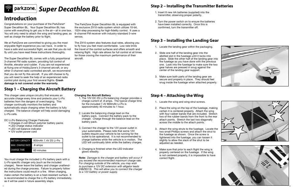 Super decathlon bl, Introduction | ParkZone PKZ4800 User Manual | Page 2 / 10