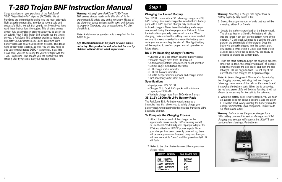 T-28d trojan bnf instruction manual, Step 1 | ParkZone PKZ5080 User Manual | Page 2 / 12