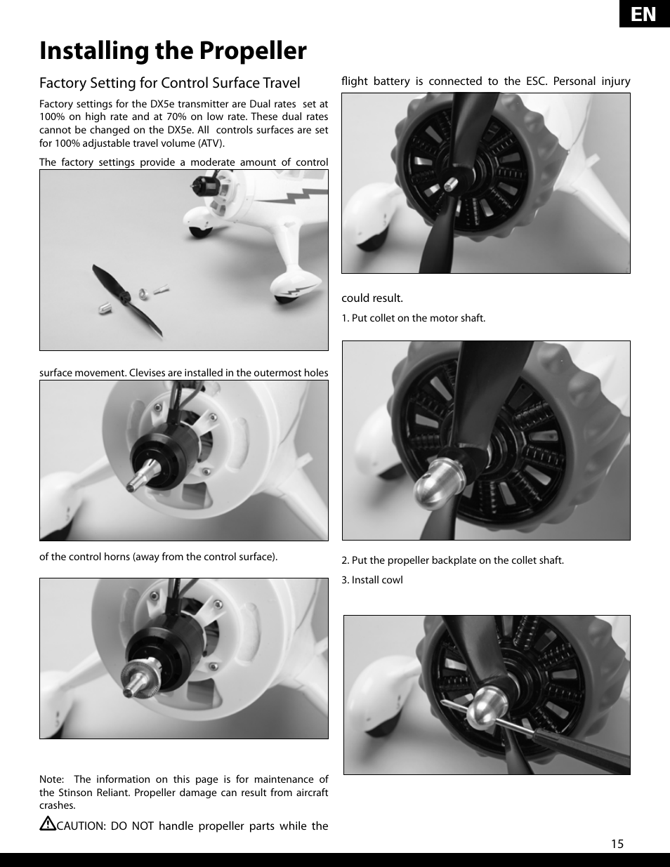 Installing the propeller | ParkZone PKZ5280 User Manual | Page 15 / 82