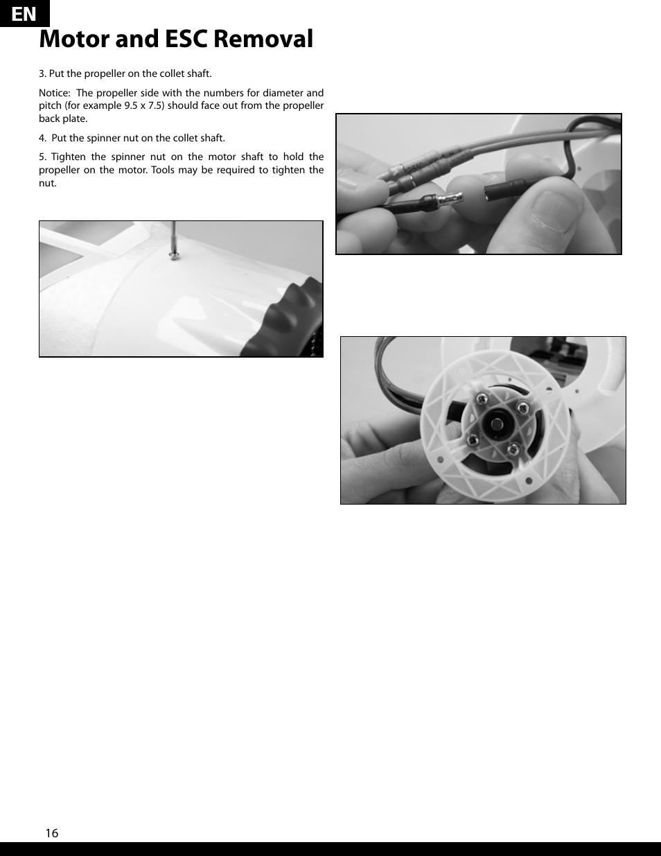 Motor and esc removal | ParkZone PKZ5280 User Manual | Page 16 / 82