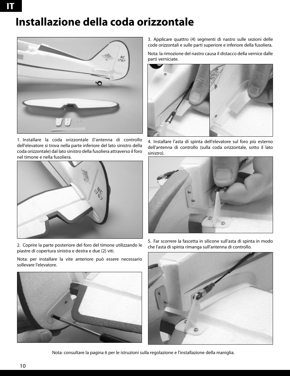 Installazione della coda orizzontale | ParkZone PKZ5280 User Manual | Page 70 / 82