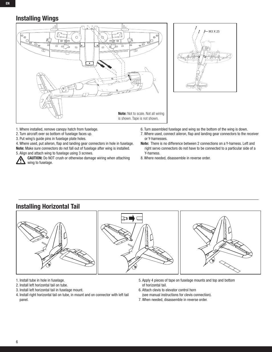 Installing wings installing horizontal tail | ParkZone PKZ5380 User Manual | Page 6 / 15