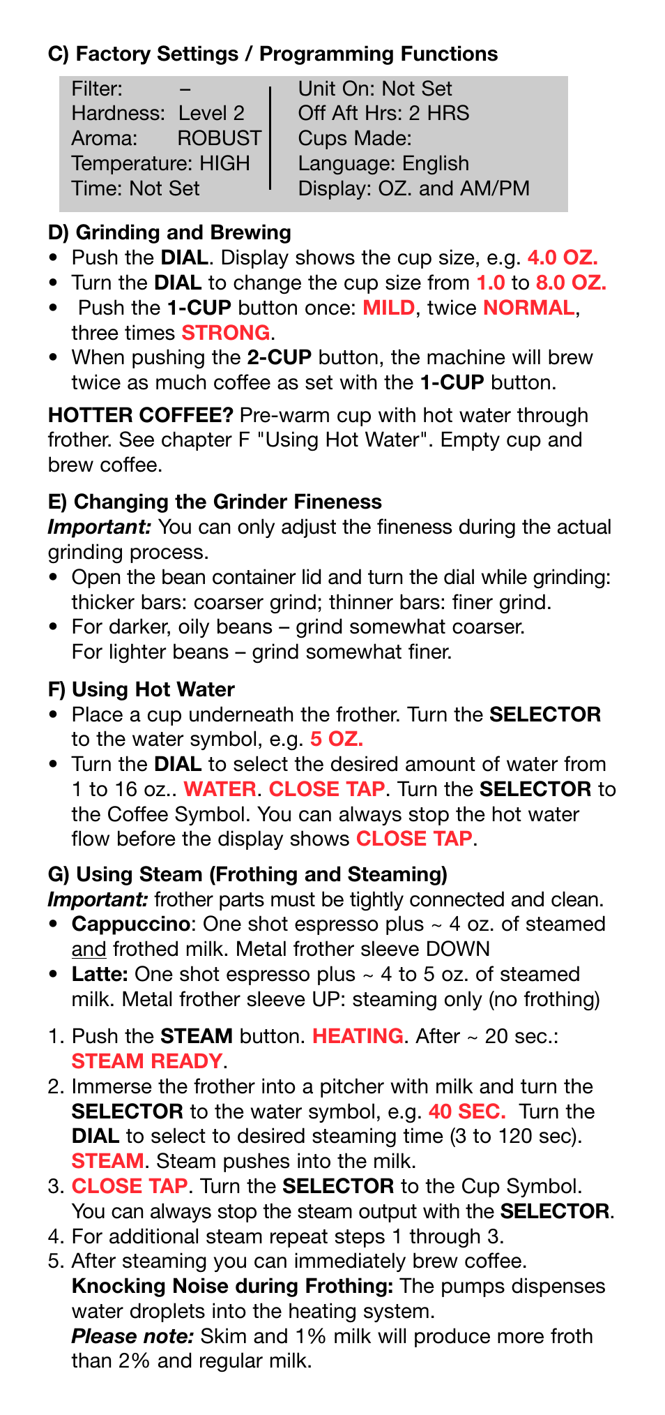 Capresso F7 User Manual | Page 2 / 4