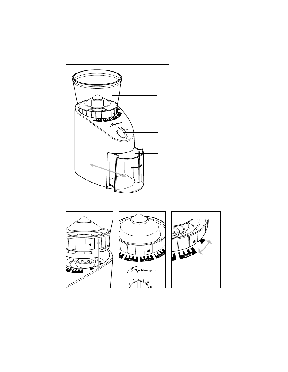 Fig. 1, Fig. 2 fig. 3 fig. 3a | Capresso Infinity Burr Grinder 565 User Manual | Page 4 / 11