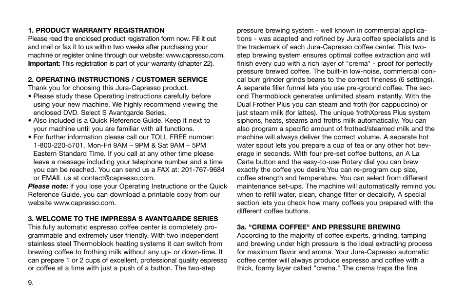 Capresso Impressa S Avantgarde Series User Manual | Page 10 / 35