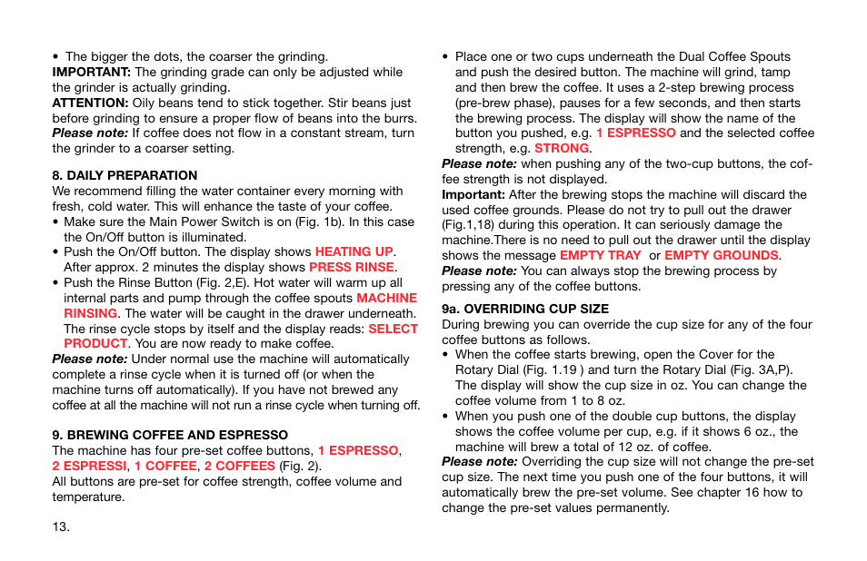 Capresso Impressa S Avantgarde Series User Manual | Page 14 / 35