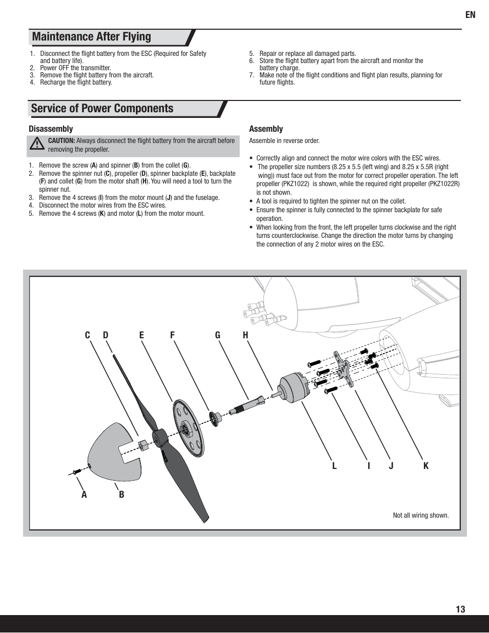 Maintenance after flying, Service of power components | ParkZone PKZ6375 User Manual | Page 13 / 19