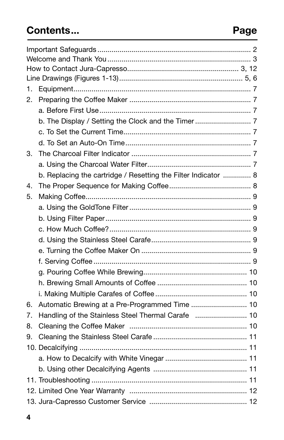 Contents... page | Capresso MT600 PLUS 485 User Manual | Page 4 / 12