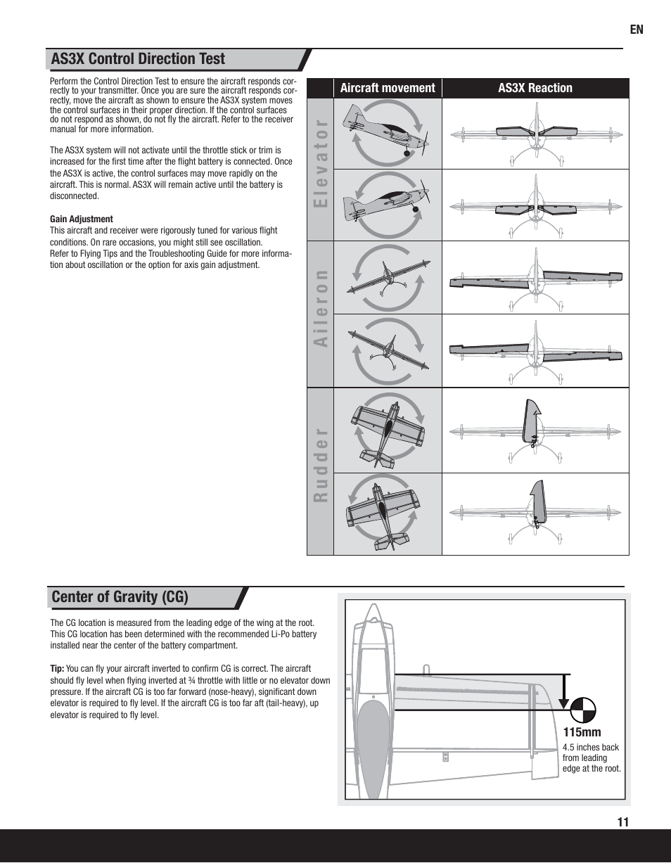 Elev ator aileron rudder | ParkZone PKZ6580 User Manual | Page 11 / 20