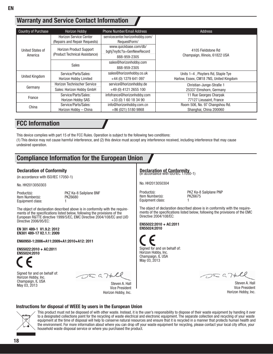 Compliance information for the european union | ParkZone PKZ6680 User Manual | Page 18 / 20