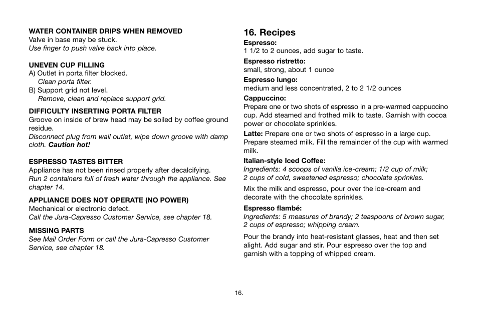 Recipes | Capresso Cafe 115 User Manual | Page 15 / 17