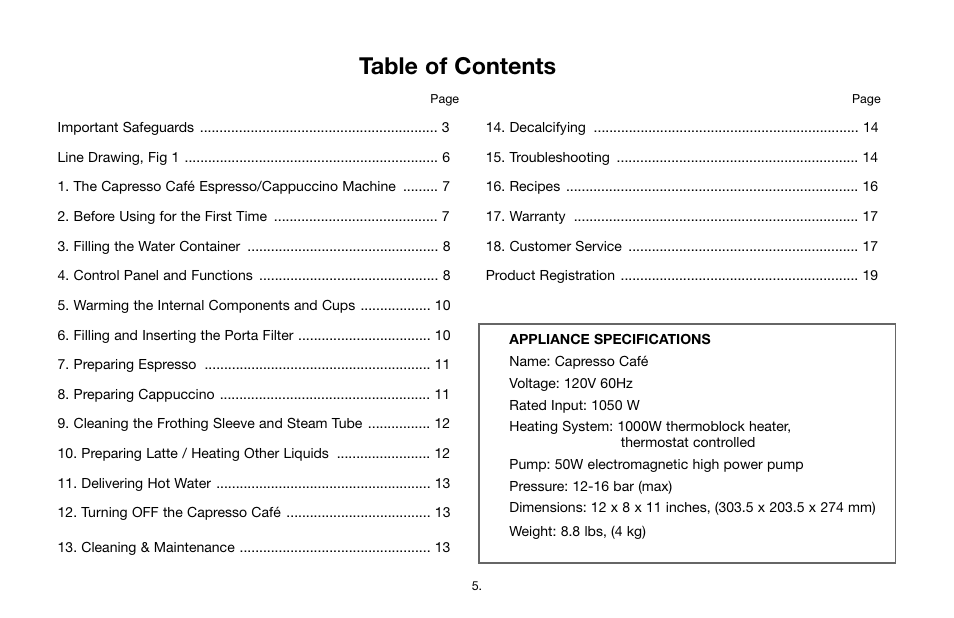 Capresso Cafe 115 User Manual | Page 4 / 17