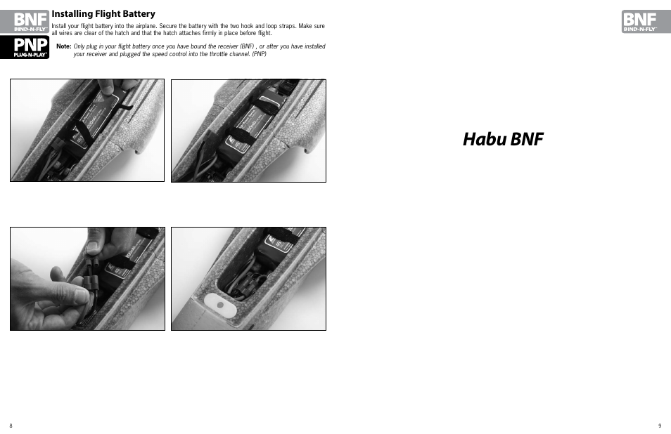 Habu bnf, Installing flight battery | ParkZone PKZ7080 User Manual | Page 5 / 20