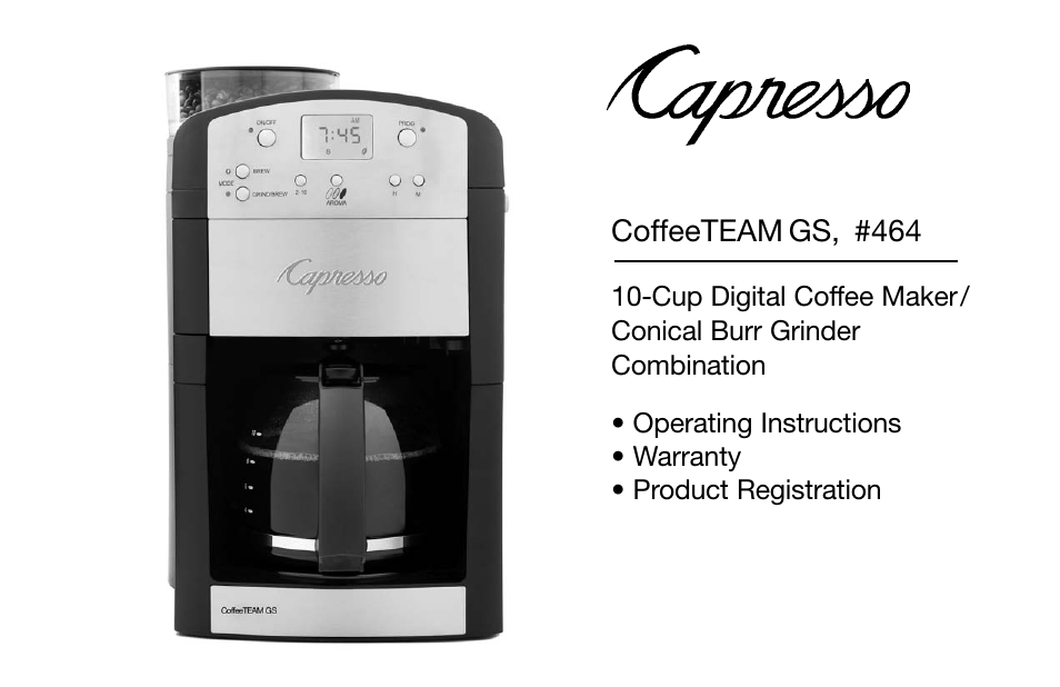 Capresso CoffeeTEAM GS 464 User Manual | 15 pages