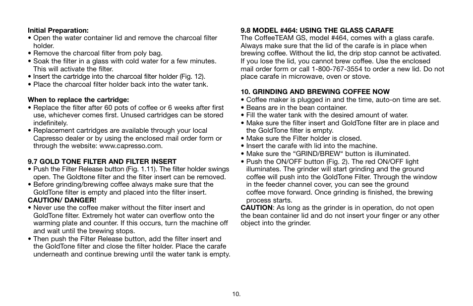 Capresso CoffeeTEAM GS 464 User Manual | Page 10 / 15