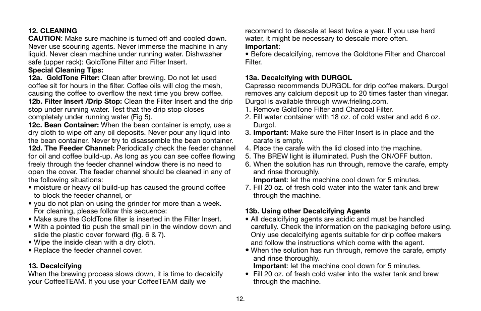 Capresso CoffeeTEAM GS 464 User Manual | Page 12 / 15