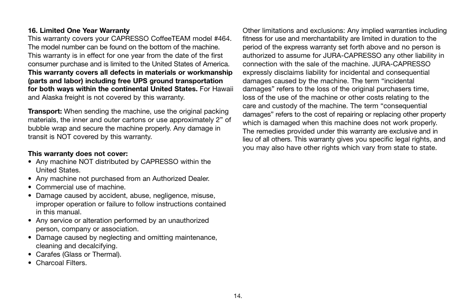 Capresso CoffeeTEAM GS 464 User Manual | Page 14 / 15