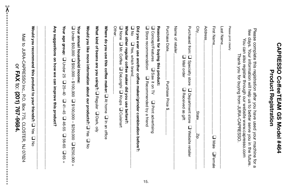 Capresso CoffeeTEAM GS 464 User Manual | Page 15 / 15