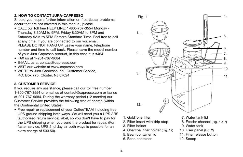 Capresso CoffeeTEAM GS 464 User Manual | Page 4 / 15